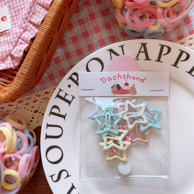 Rainbow macaron color simple canned high quality towel ring rubber band does not hurt the hair hair rope wave dot geometric BB clip - 画像 (5)