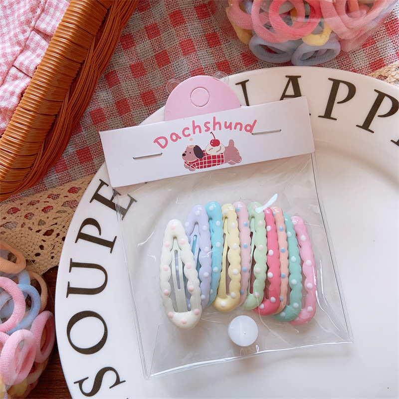 Rainbow macaron color simple canned high quality towel ring rubber band does not hurt the hair hair rope wave dot geometric BB clip - 画像 (4)