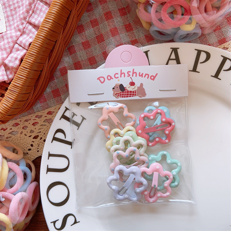 Rainbow macaron color simple canned high quality towel ring rubber band does not hurt the hair hair rope wave dot geometric BB clip - 画像 (3)