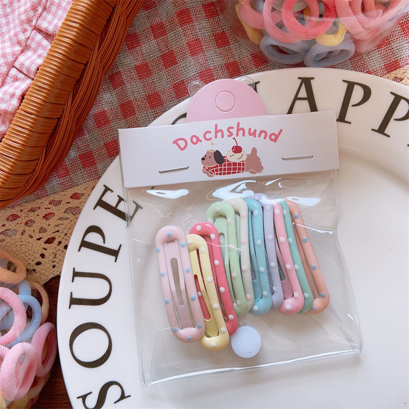 Rainbow macaron color simple canned high quality towel ring rubber band does not hurt the hair hair rope wave dot geometric BB clip - 画像 (2)