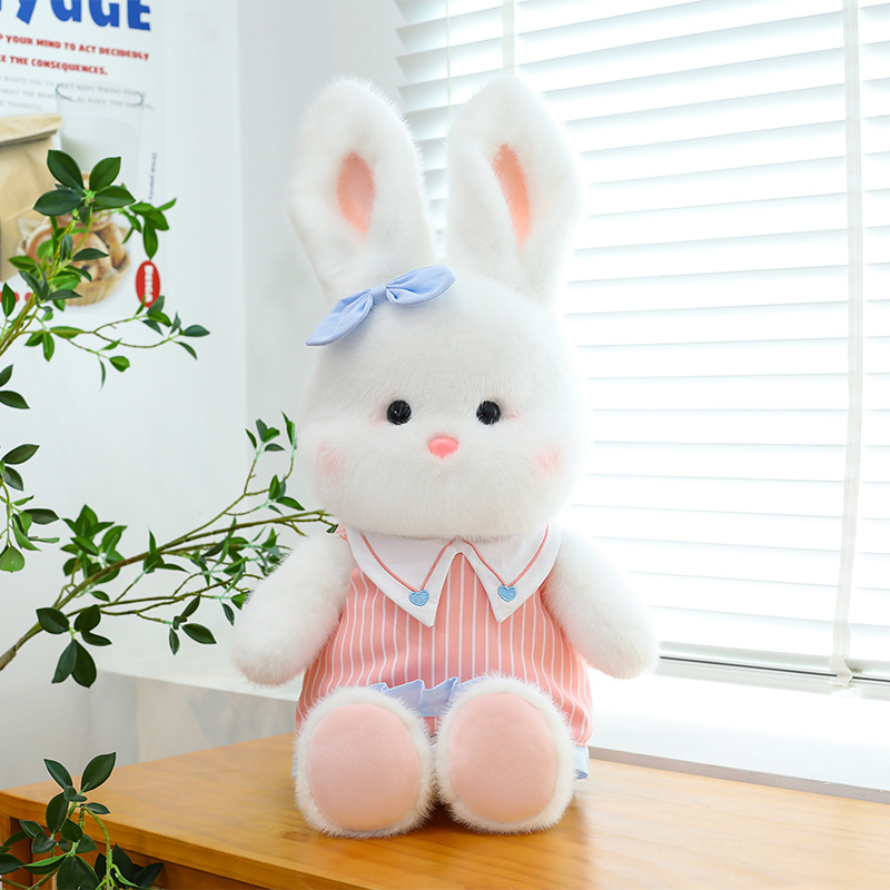 New cute jk vertical stripes skirt little white rabbit plush toy couple rabbit doll for girls children's birthday gift - 画像 (5)