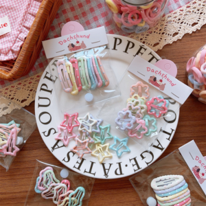 Rainbow macaron color simple canned high quality towel ring rubber band does not hurt the hair hair rope wave dot geometric BB clip